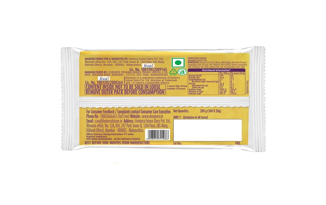 Dreamery Cheese Slices    Pack  200 grams